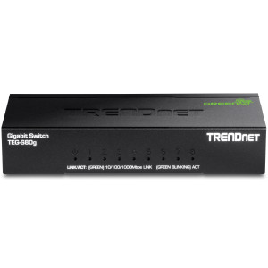 TRENDnet TEG-S80g 8-Port Unmanaged Gigabit Ethernet Switch, 8 Gigabit RJ-45 ports, GREENnet Technology